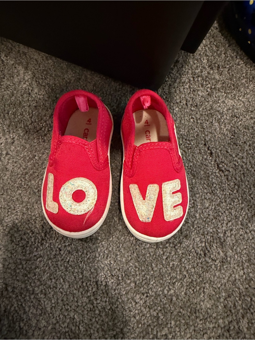 Carter's Red Glitter 'LOVE' Slip-On Sneakers